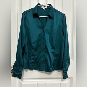 women’s long sleeve teal button down shirt size PL 12-14 GUC